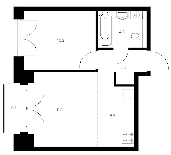 1-комнатная квартира 35.8 м², 7/9 эт., ЖК «Лермонтовский 54»